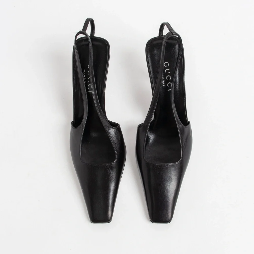 SOLD— Gucci Black Square Toe Crystal G Slingback Heels - Picture 3 of 11